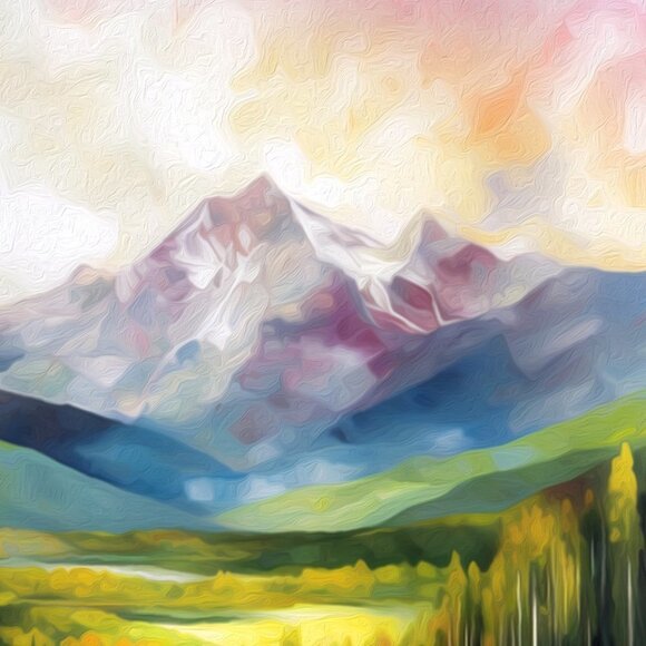 8x8 Majestic Colorful‎ Landscape Mountains Watercolor Oil Painting Art Print - Picture 4 of 6